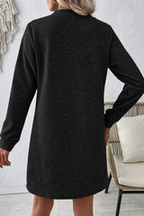 Textured Round Neck Long Sleeve Mini Dress - Trendsi - Flyclothing LLC