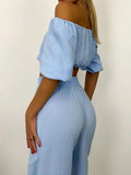 Off Shoulder Long Sleeve Top and Pants Set - Trendsi - Flyclothing LLC