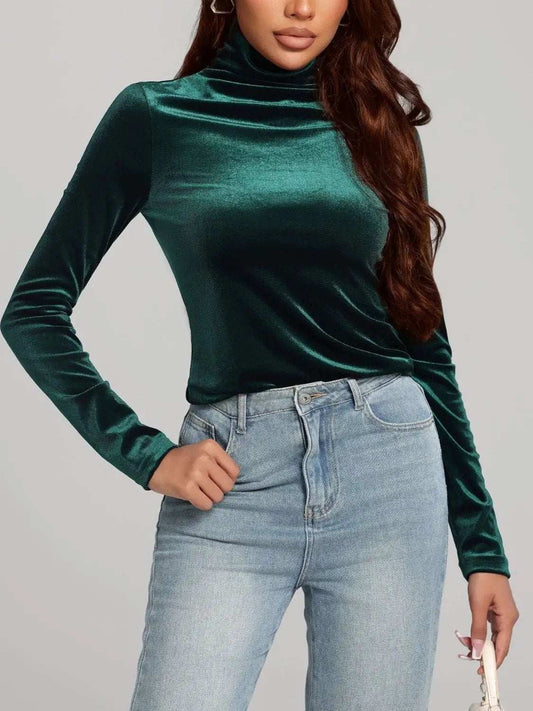 Solid Color Turtleneck Long Sleeve Top - Trendsi - Flyclothing LLC
