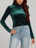 Solid Color Turtleneck Long Sleeve Top - Trendsi