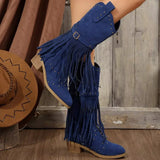 Fringe Point Toe Block Heels Boots - Trendsi - Flyclothing LLC