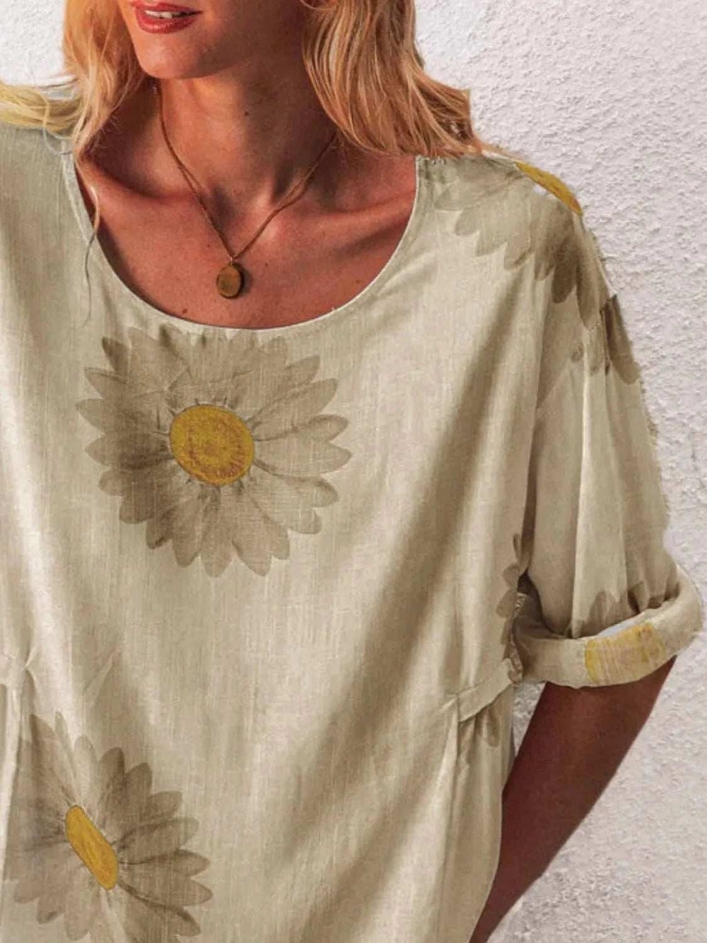 Full Size Flower Round Neck Half Sleeve T-Shirt Plus Size - Trendsi - Flyclothing LLC