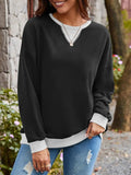 Contrast Round Neck Long Sleeve Sweatshirt - Trendsi - Flyclothing LLC