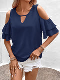 Cold Shoulder Flounce Sleeve Blouse - Trendsi