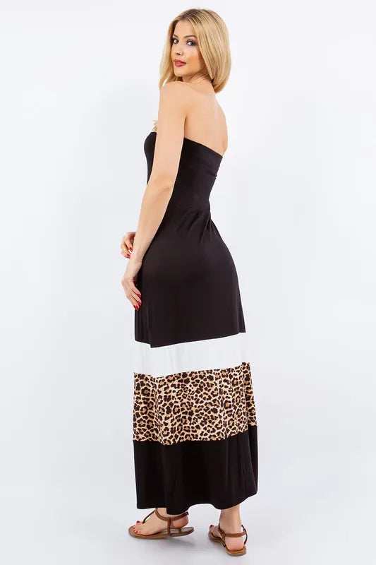 Celeste Full Size Leopard Color Block Tube Maxi Dress Plus Size - Trendsi - Flyclothing LLC