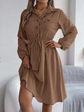 Collared Neck Long Sleeve Dress with Pockets - Trendsi - Flyclothing LLC