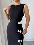 Bow Slit Round Neck Sleeveless Dress - Trendsi