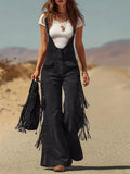 Fringe Corduroy Button Front Overalls - Trendsi - Flyclothing LLC