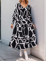 Perfee Smocked Printed Long Sleeve Midi Dress - Trendsi - Flyclothing LLC