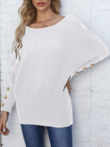 Full Size Boat Neck Long Sleeve Sweater - Trendsi - Flyclothing LLC