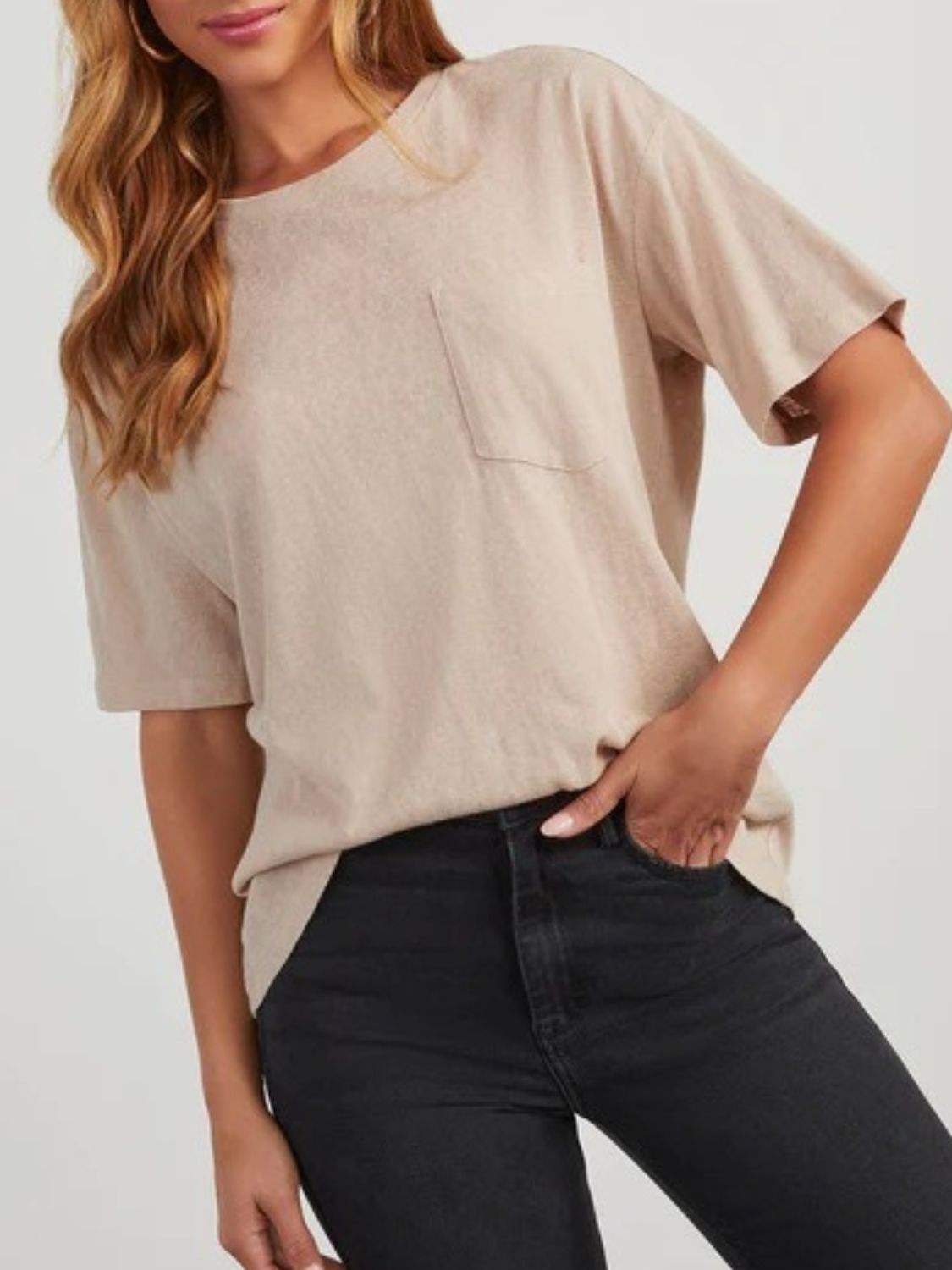 Round Neck Half Sleeve T-Shirt - Trendsi - Flyclothing LLC