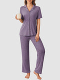 Button Down Long Sleeve Top and Pants Lounge Set - Trendsi