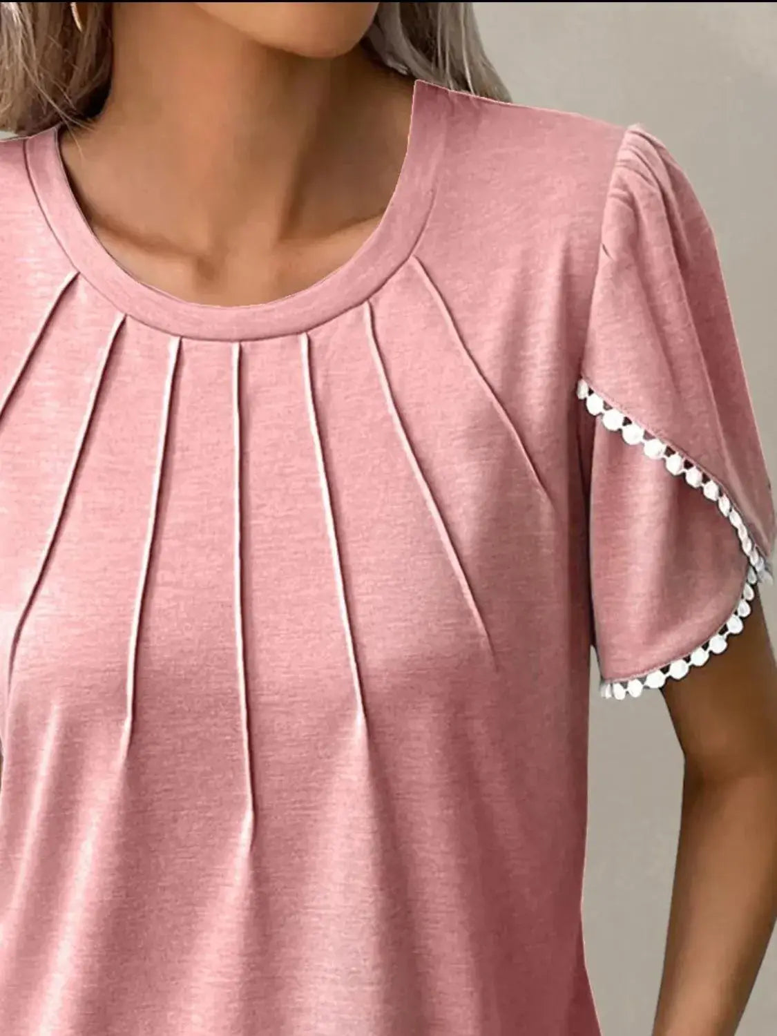 Full Size Round Neck Petal Sleeve Blouse Plus Size - Trendsi - Flyclothing LLC