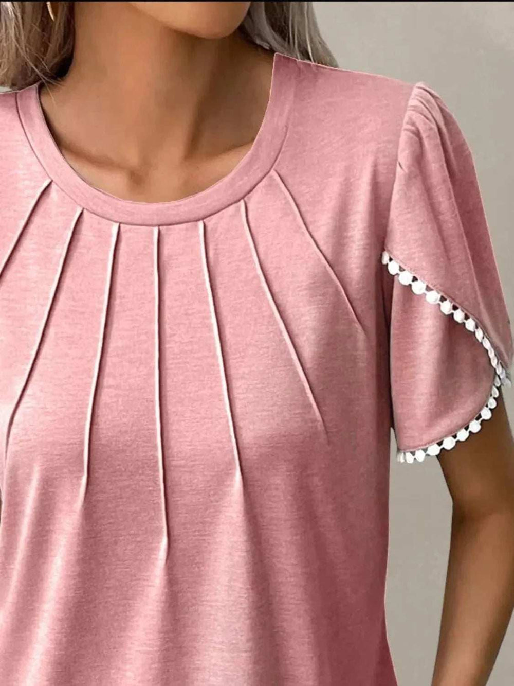 Full Size Round Neck Petal Sleeve Blouse Plus Size - Trendsi - Flyclothing LLC