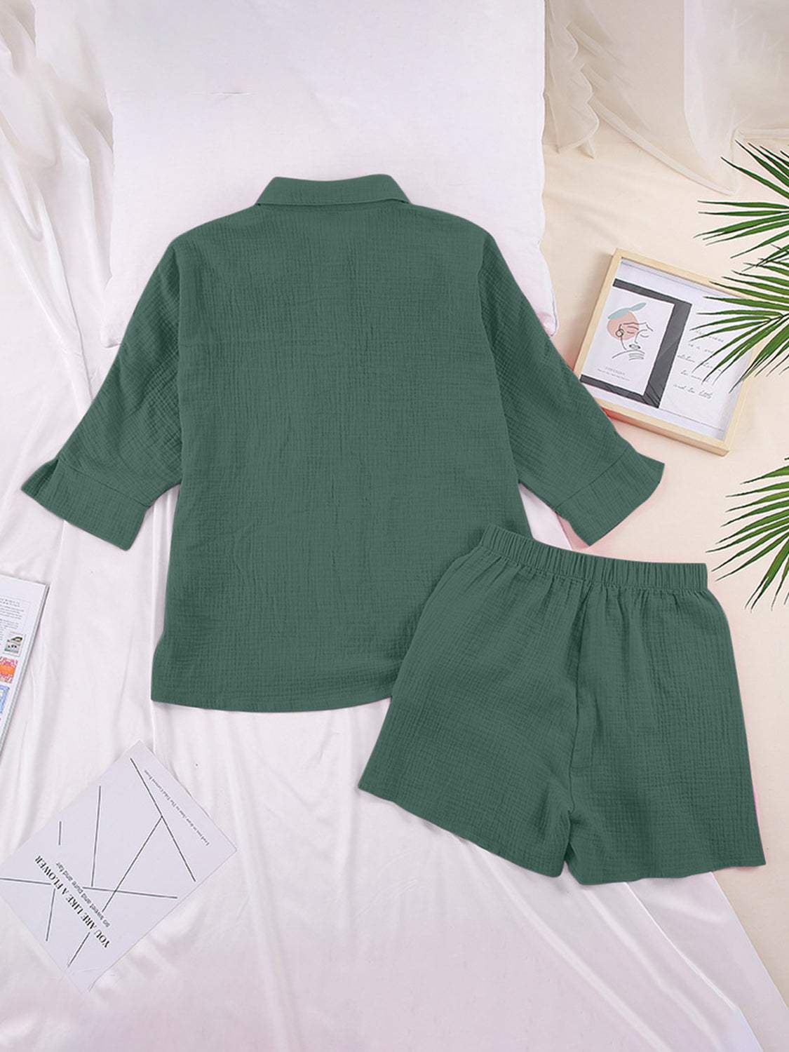 Texture Button Up Shirt and Shorts Set - Trendsi - Flyclothing LLC