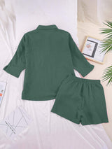 Texture Button Up Shirt and Shorts Set - Trendsi - Flyclothing LLC