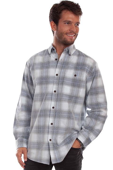 Scully Leather Farthest Point Blue-Gray Corduroy Plaid Shirt - Scully Leather