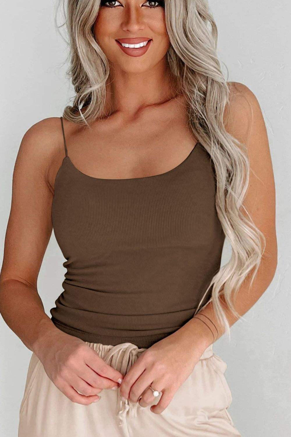 Ribbed Scoop Neck Cami - Trendsi - Flyclothing LLC
