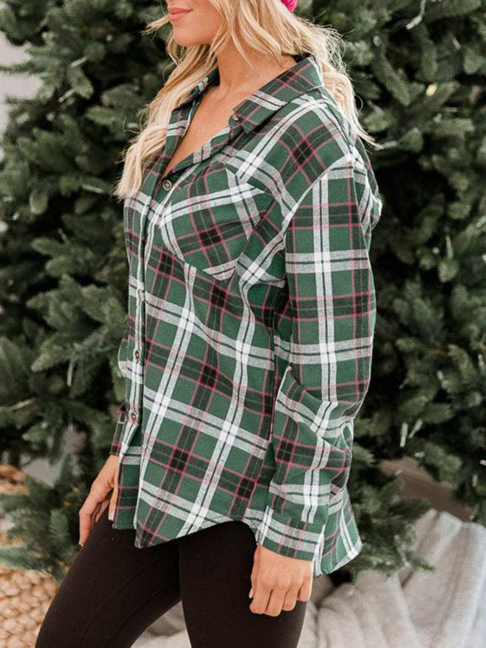 Plaid Collared Neck Long Sleeve Shirt - Trendsi - Flyclothing LLC
