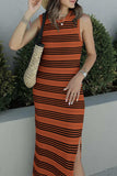 Slit Striped Round Neck Sleeveless Midi Dress - Trendsi - Flyclothing LLC