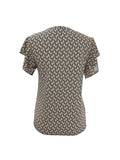 Lace Detail Printed V-Neck Flounce Sleeve Blouse - Trendsi