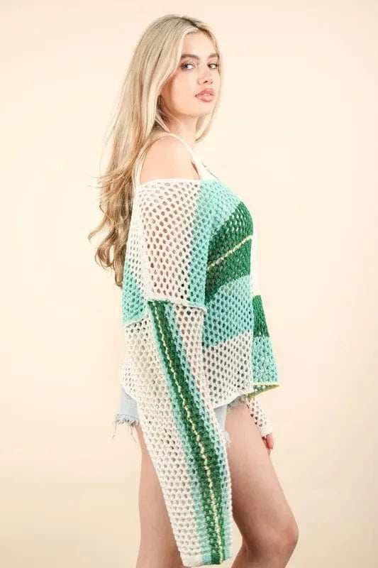 VERY J Color Block Oversized Summer Knit Cover Up - Trendsi - Flyclothing LLC