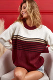 BiBi Color Block Sweater With Stripe Yoke - Trendsi