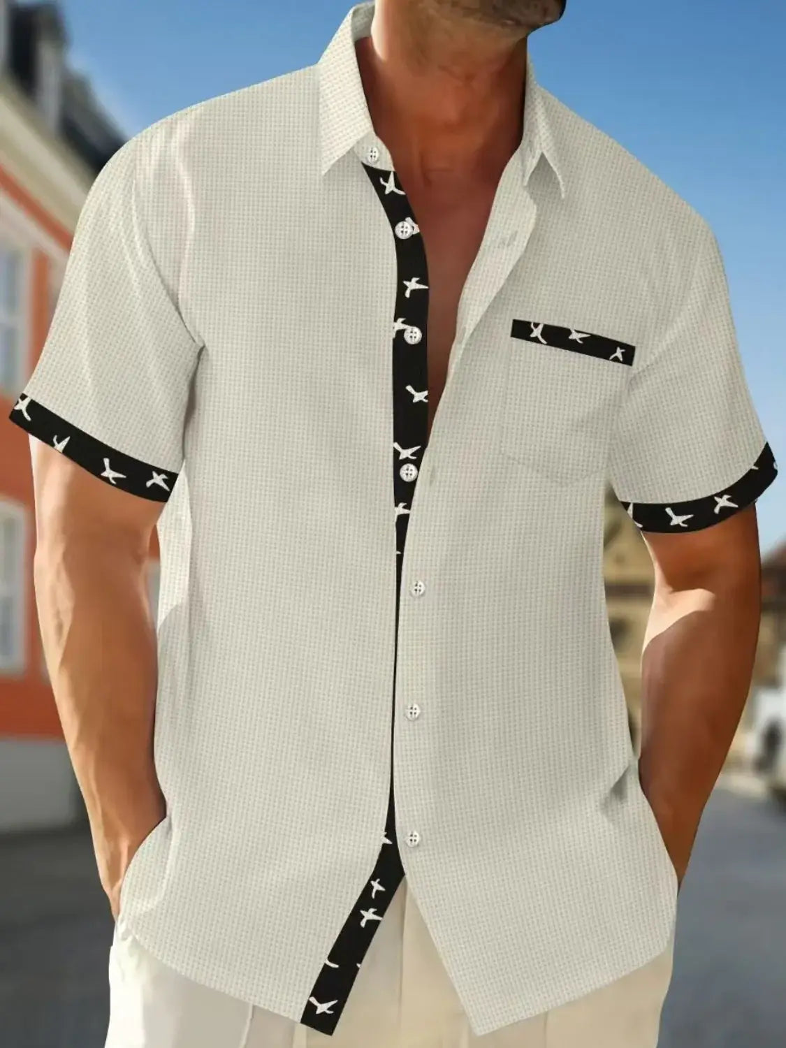 Men's Full Size Contrast Trim Waffle Knit Short Sleeve Shirt Plus Size - Trendsi - Flyclothing LLC