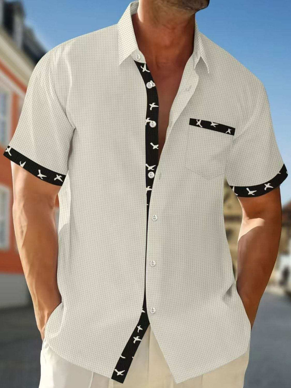 Men's Full Size Contrast Trim Waffle Knit Short Sleeve Shirt Plus Size - Trendsi - Flyclothing LLC