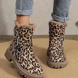 Leopard Print Fur Lined Ankle Boots - Trendsi - Flyclothing LLC