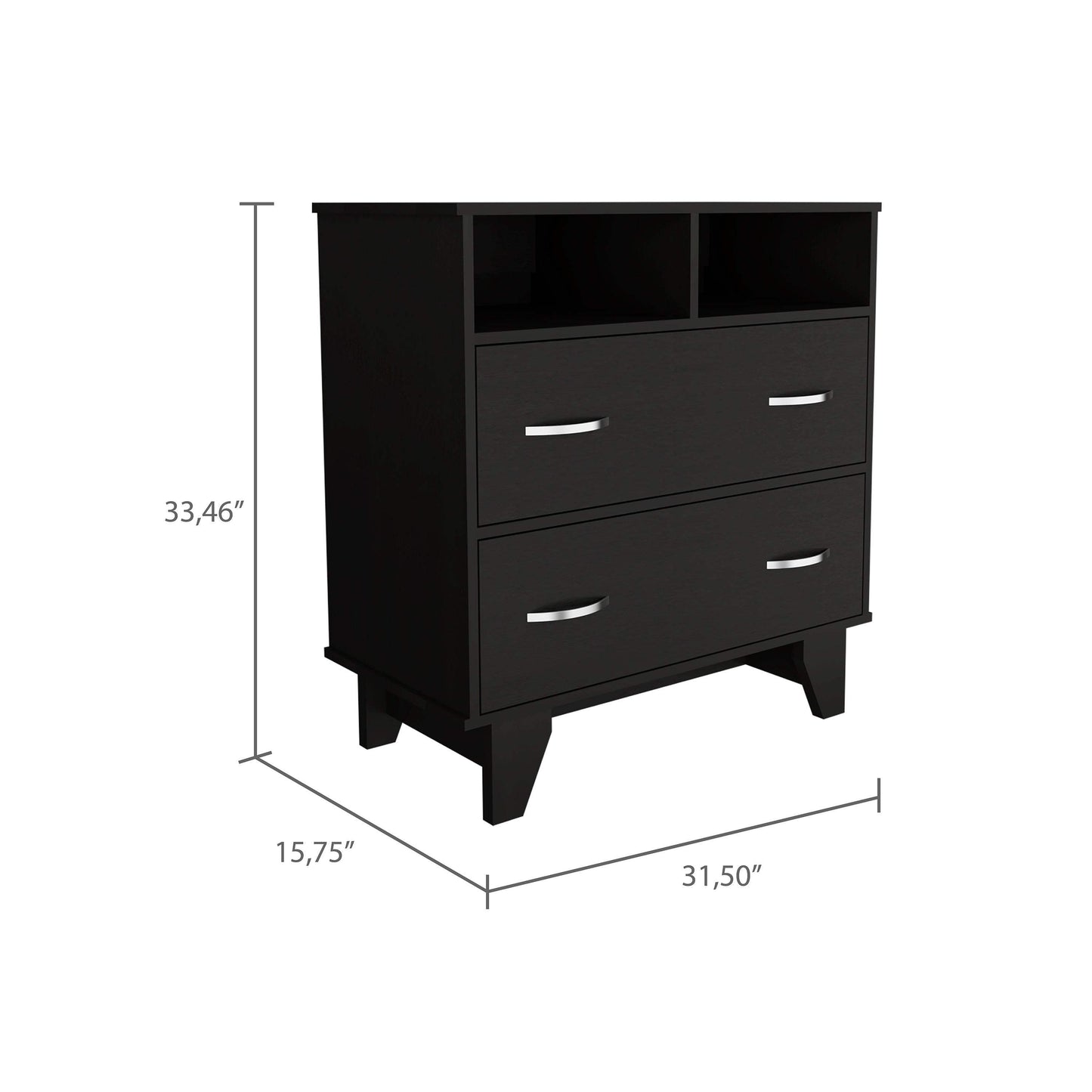 32" Black Wood Two Drawer Dresser - HomeRoots - Flyclothing LLC