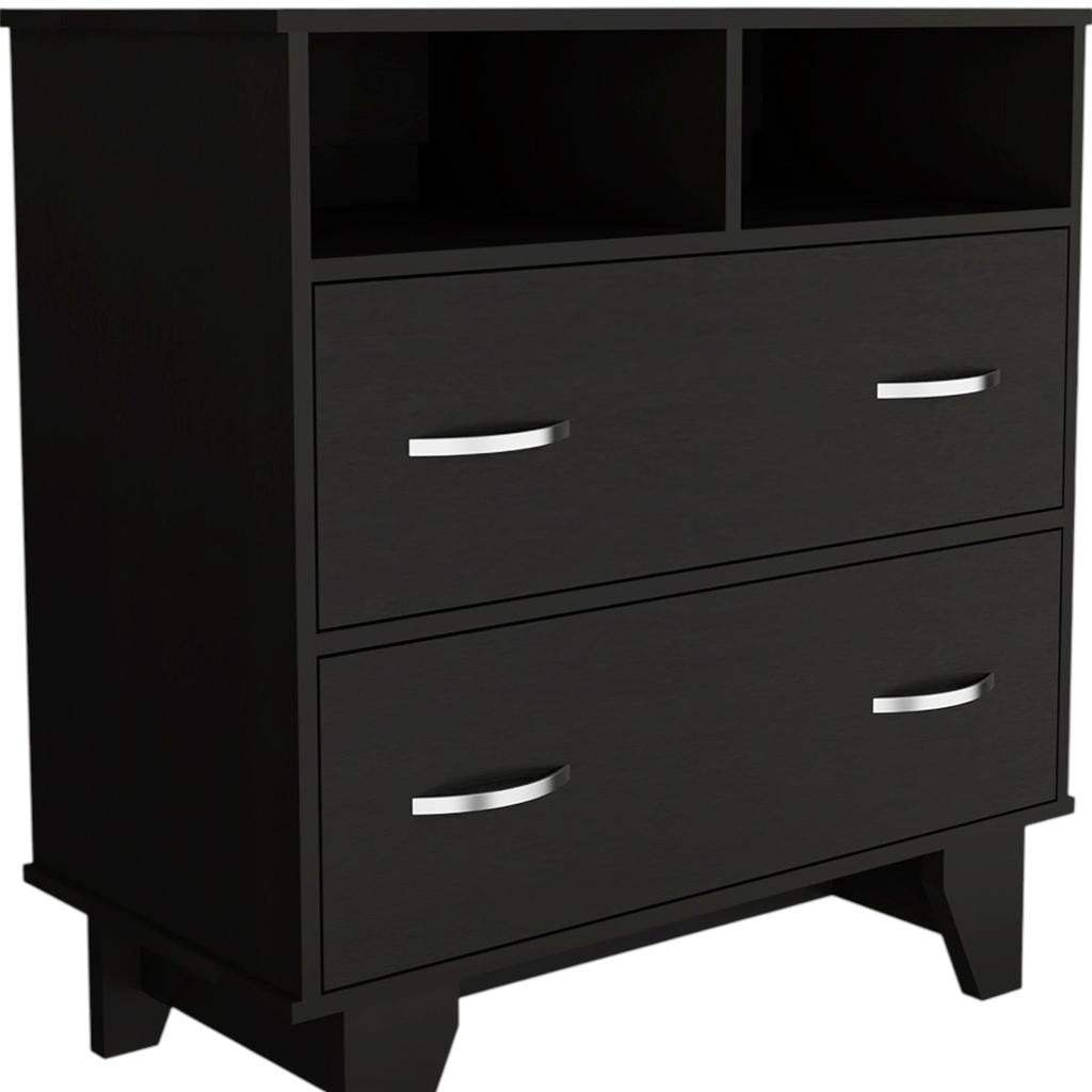 32" Black Wood Two Drawer Dresser - HomeRoots - Flyclothing LLC