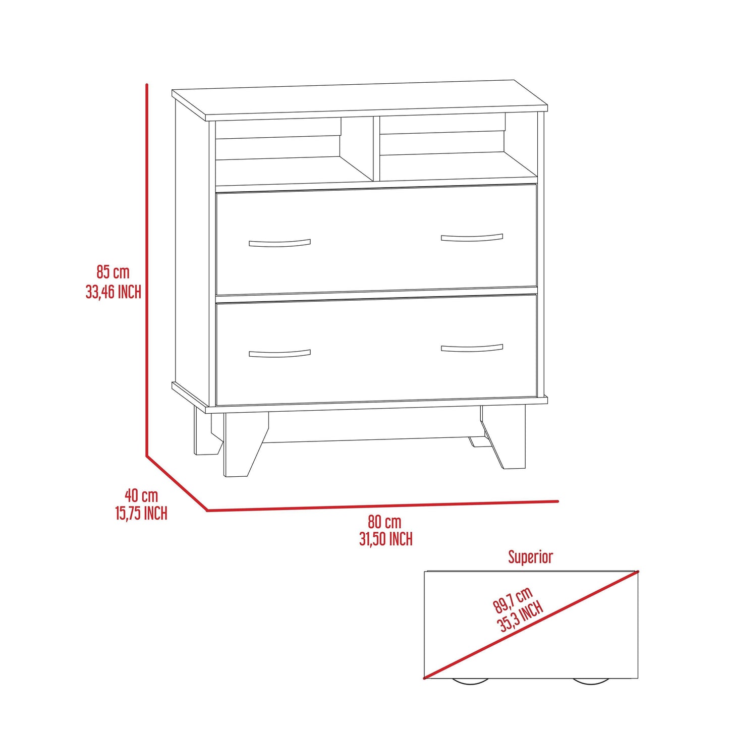 32" Black Wood Two Drawer Dresser - HomeRoots - Flyclothing LLC
