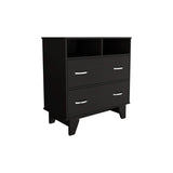 32" Black Wood Two Drawer Dresser - HomeRoots - Flyclothing LLC