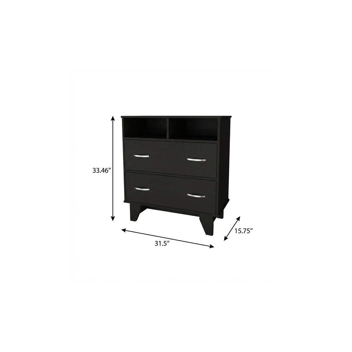 32" Black Wood Two Drawer Dresser - HomeRoots - Flyclothing LLC
