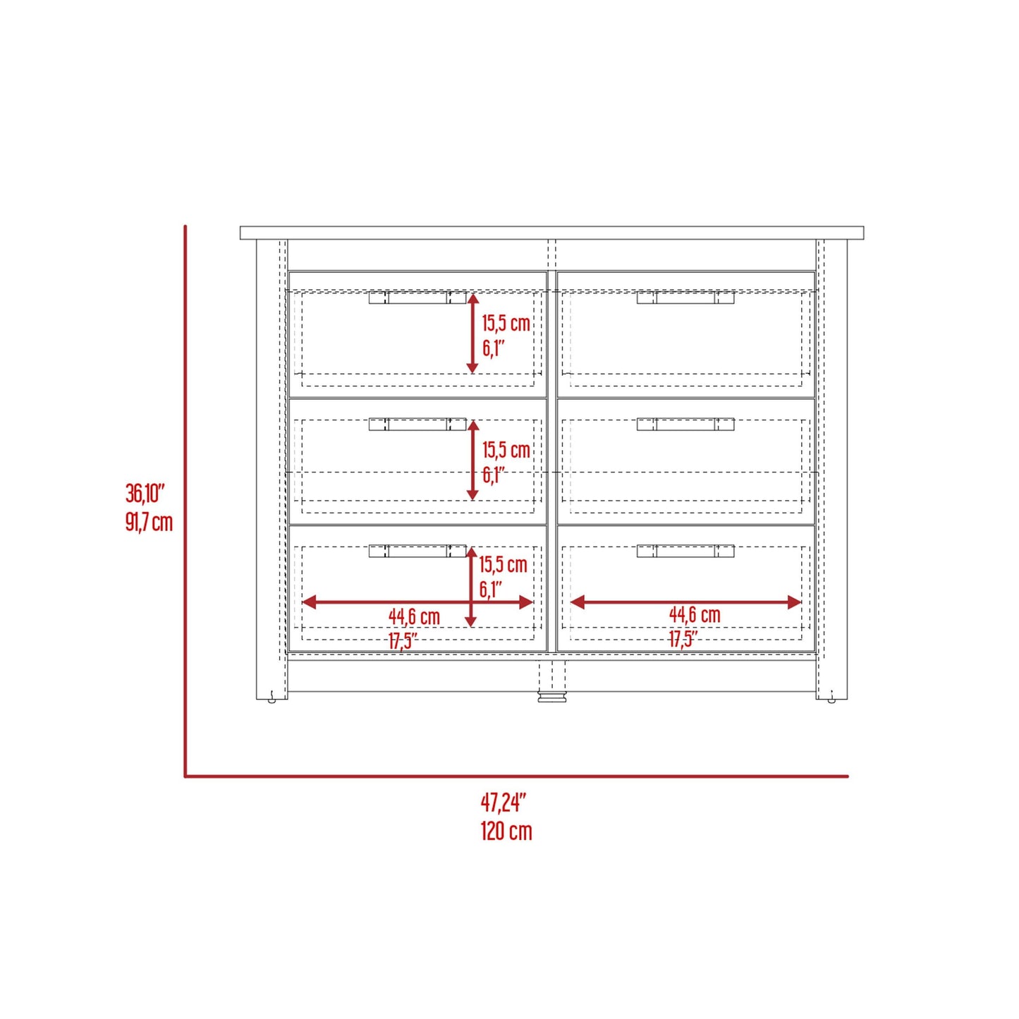 36" Black Wood Six Drawer Double Dresser - HomeRoots - Flyclothing LLC