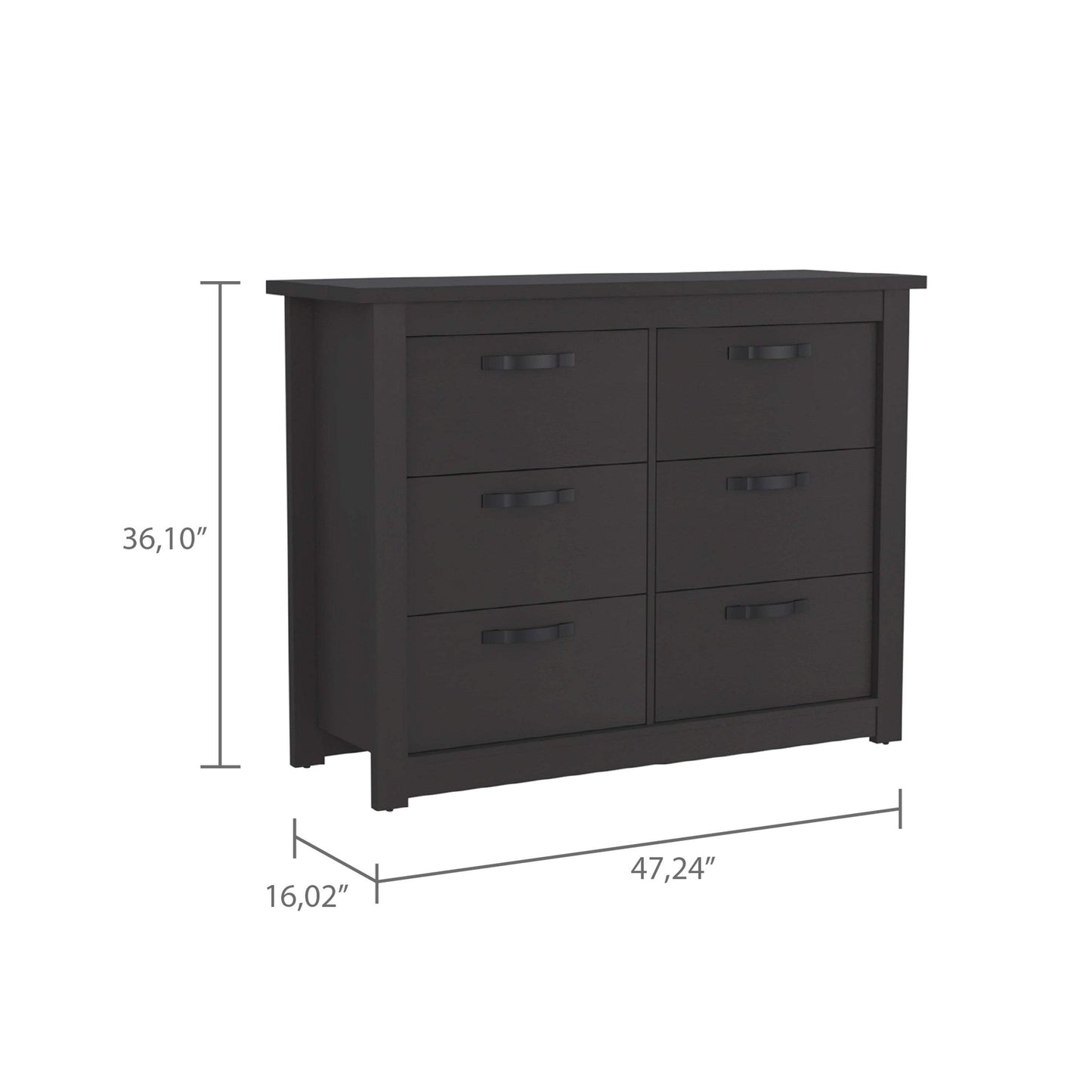 36" Black Wood Six Drawer Double Dresser - HomeRoots - Flyclothing LLC