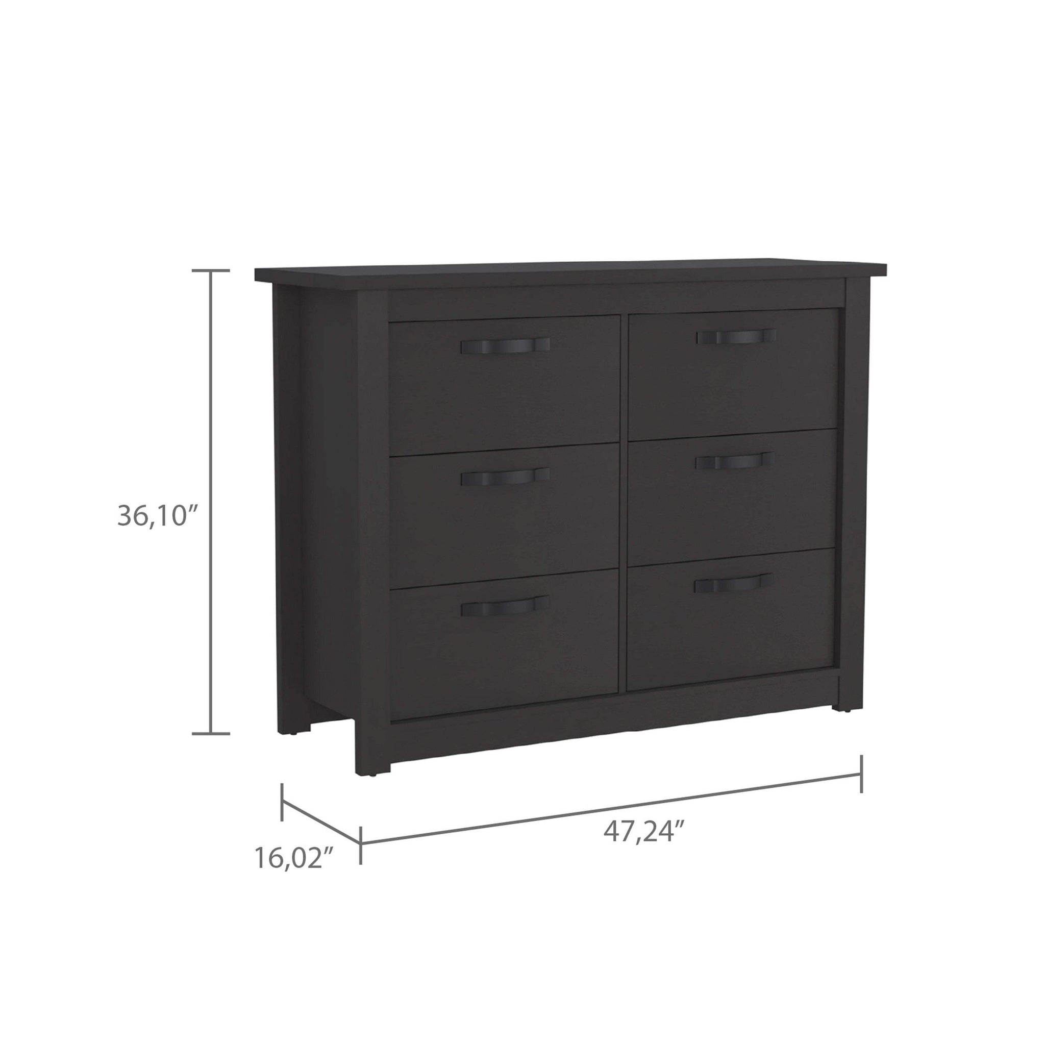 36" Black Wood Six Drawer Double Dresser - HomeRoots - Flyclothing LLC