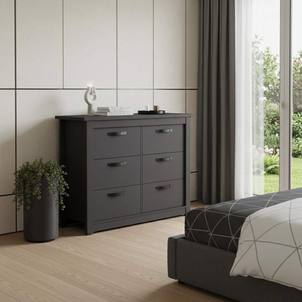 36" Black Wood Six Drawer Double Dresser - HomeRoots - Flyclothing LLC