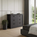 36" Black Wood Six Drawer Double Dresser - HomeRoots - Flyclothing LLC