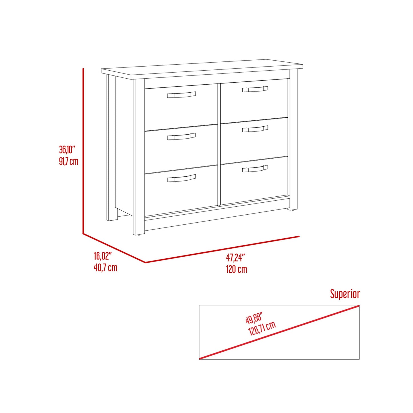 36" Black Wood Six Drawer Double Dresser - HomeRoots - Flyclothing LLC