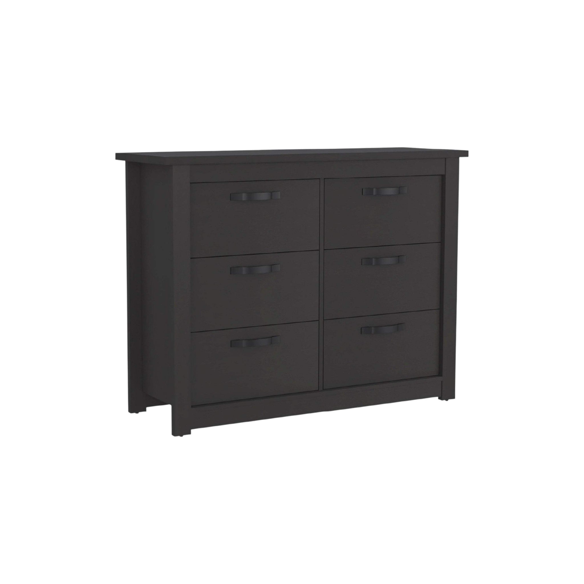 36" Black Wood Six Drawer Double Dresser - HomeRoots - Flyclothing LLC