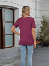 Round Neck Lace Short Sleeve T-Shirt - Trendsi - Flyclothing LLC