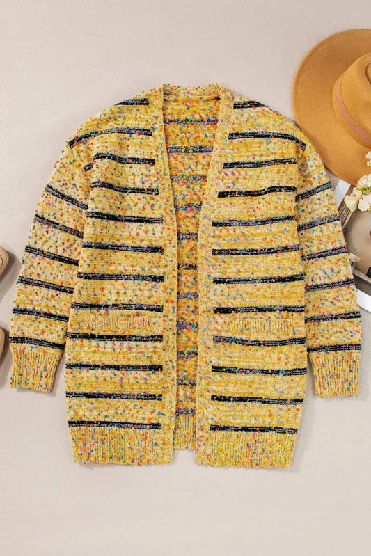 Striped Open Front Long Sleeve Cardigan - Trendsi - Flyclothing LLC