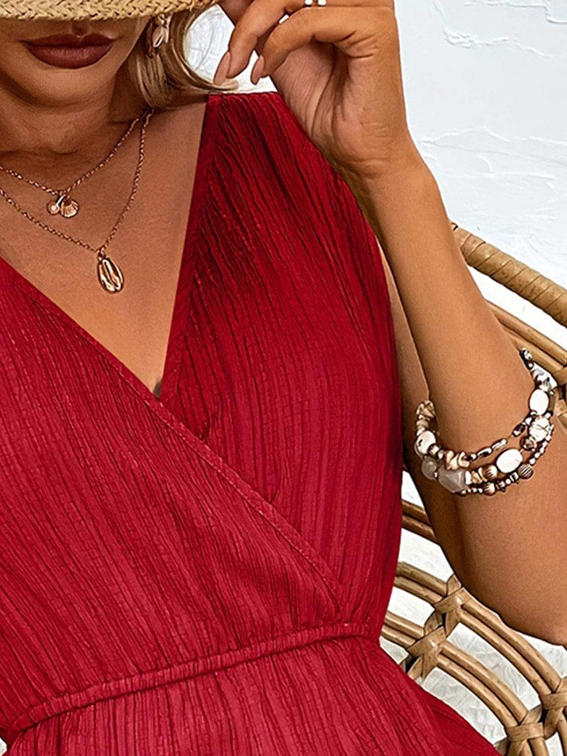 Textured Surplice Sleeveless Romper - Trendsi - Flyclothing LLC