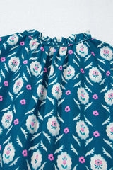 Printed Tie Neck Ruffled Cap Sleeve Dress - Trendsi - Flyclothing LLC