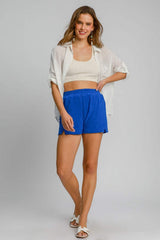 Umgee Floral Elastic Waist Jacquard Shorts with Pockets - Trendsi - Flyclothing LLC