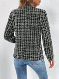 Plaid Open Front Long Sleeve Jacket - Trendsi - Flyclothing LLC