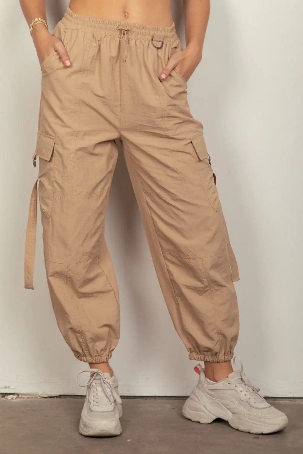 VERY J Elastic Waist Woven Cargo Pants - Trendsi
