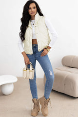 Snap Down Texture Vest Coat with Pockets - Trendsi - Flyclothing LLC